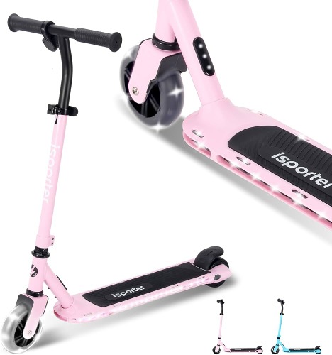 Aero iSporter Kids Electric Scooter | Hand Acceleraor & LED Lights | Electric scooters for Boys Girls Ages 6-12 | Rubber Deck Mat, Battery Indicator& Adjustable Heights