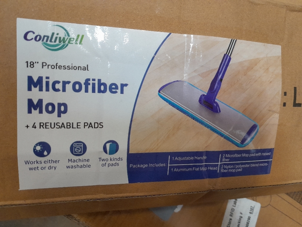 18 Professional Microfiber Mop Floor Cleaning System, Flat Mop with Stainless Steel Handle, 4 Reusable Washable Mop Pads, Wet and Dust Mopping for Hardwood, Vinyl, Laminate, Tile Cleaning