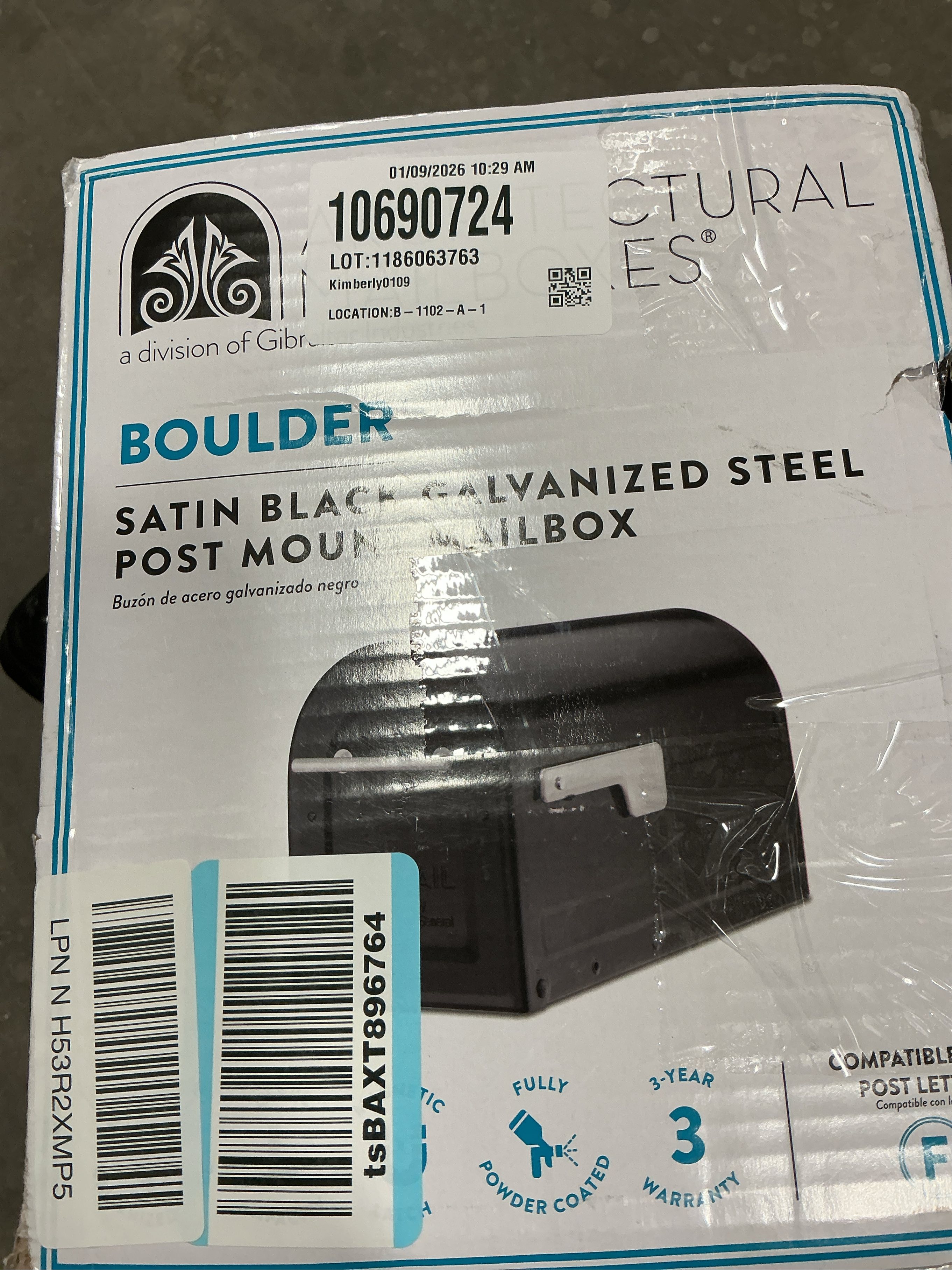 Boulder Black, Large, Steel, Post Mount Mailbox with Silver Handle and Flag