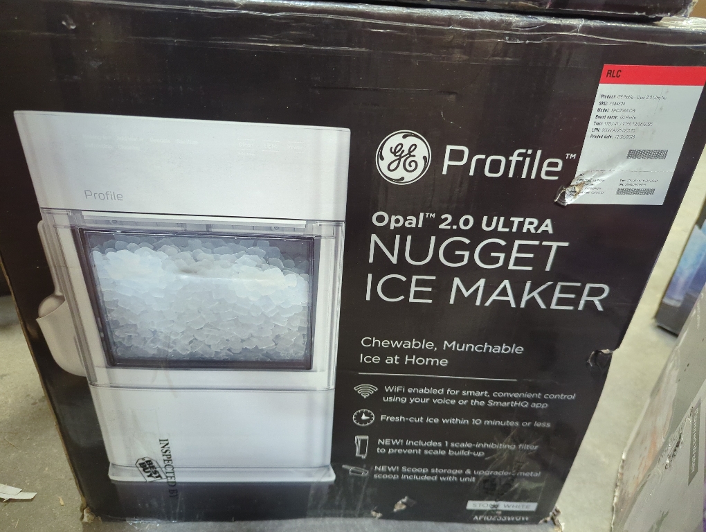 GE Profile Opal 2.0 Ultra Nugget Ice Maker with Scale Inhibiting Filter, Scoop Included, 38 lbs in 24 Hours, Pellet Ice Machine with WiFi & Smart Connected, Stone White