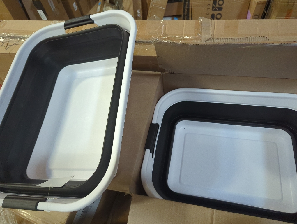 SAMMART 42L(11 gallon) Set of 2 Collapsible Plastic Laundry Basket-Foldable Pop Up Storage Container-Portable Washing Tub-Space Saving,Water capacity 34L(9 gallon) (2 rectangular - strengthen, black)