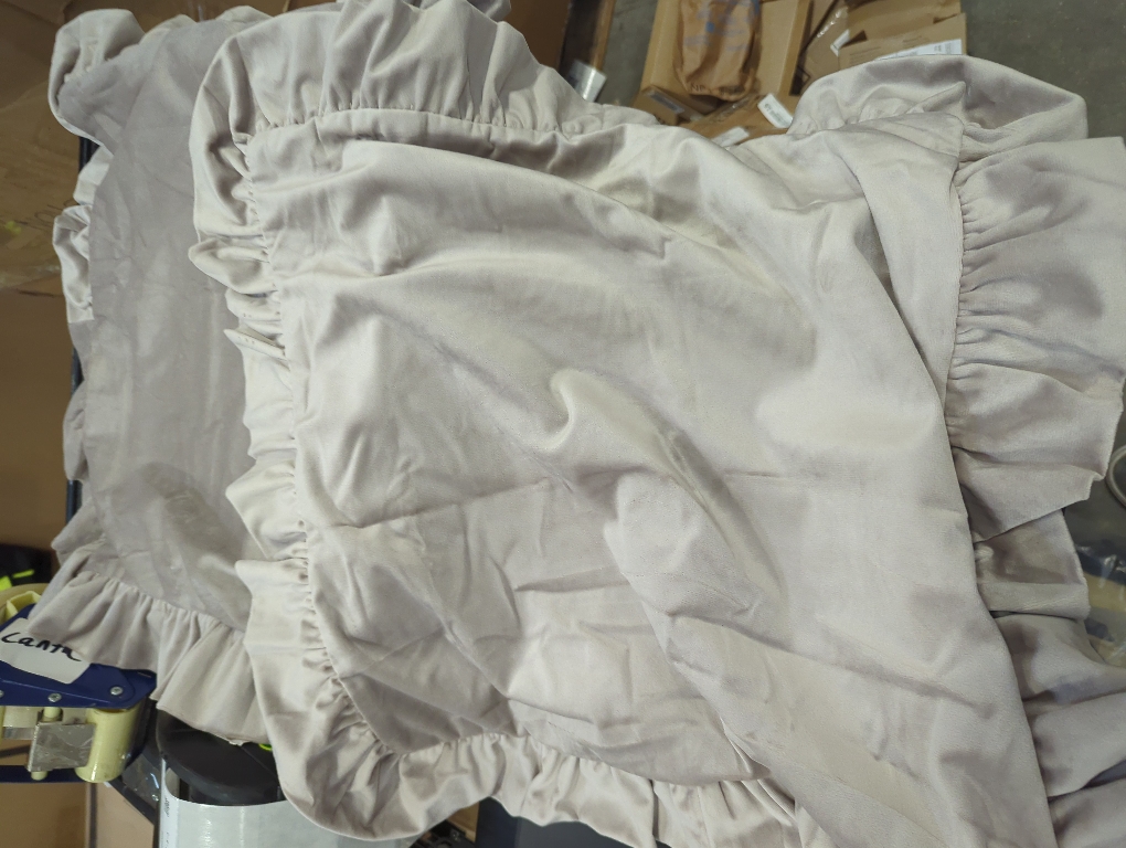 Jemiipee Velvet Ruffle Throw Pillow Covers Couch, Set of 2 Decorative Pillowcases with Ruffles 20x20 Inch Solid Color Shabby Chic Farmhouse Cushion Cover for Living Room Sofa Bed, Light Tan