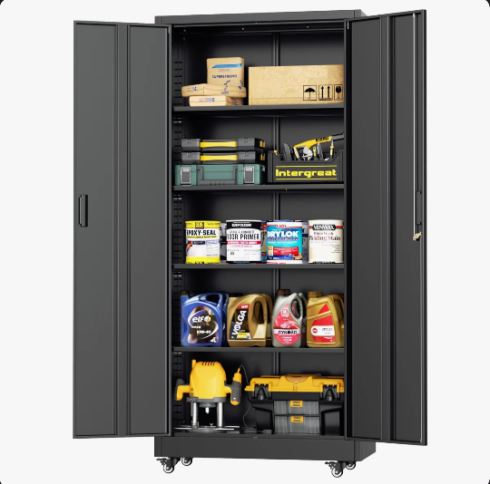 Black Metal Garage Storage Cabinets with Wheels, Rolling Tool Cabinet with Locking Doors and Adjustable Shelves
