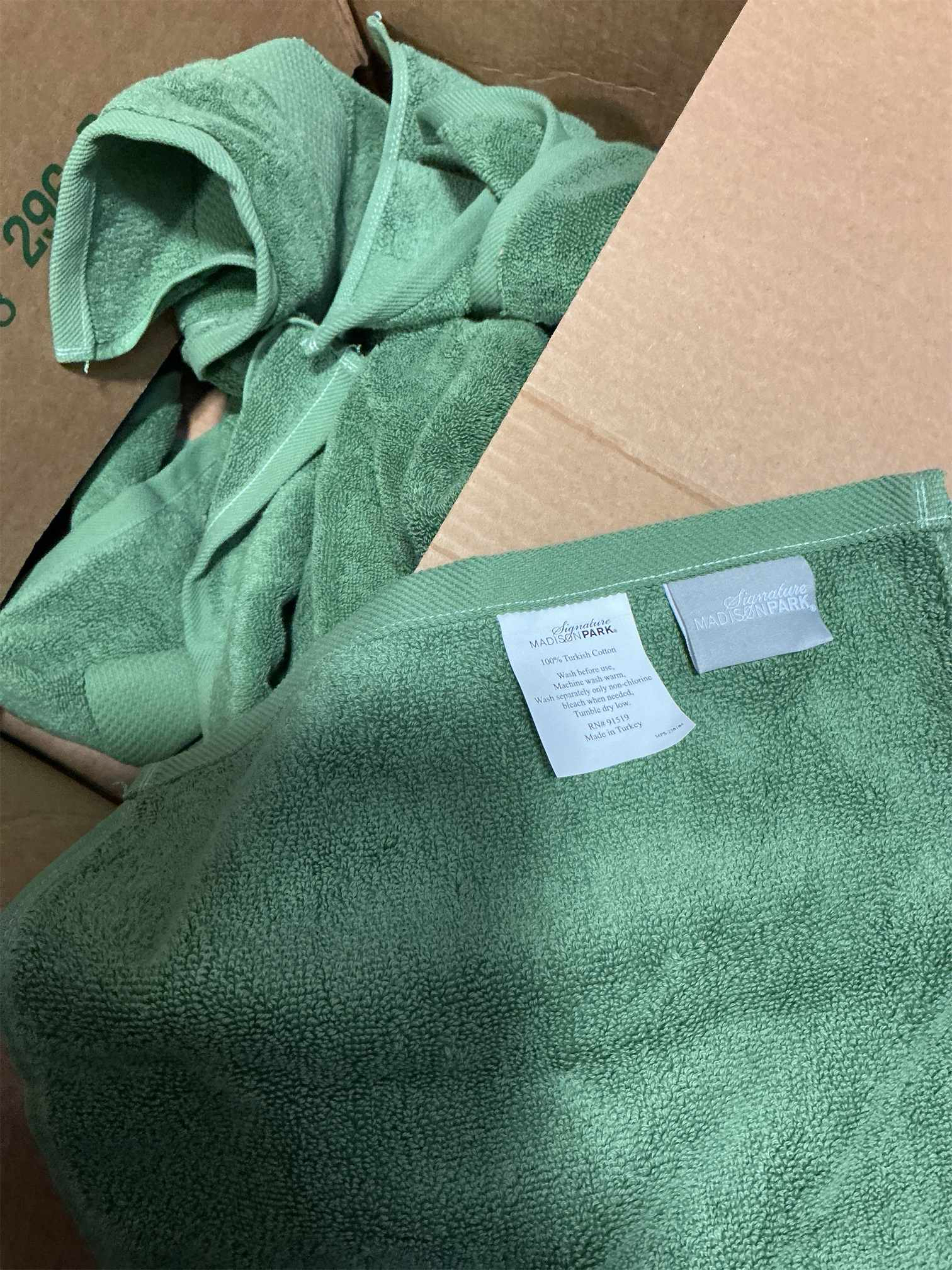 Madison Park Turkish Bath Towels 6pc, 2 Hand Towel for Bathroom, 2 Wash Towel, 2 Turkish Bath Towel Set, Luxury, 100% Cotton, Highly Absorbent & Quick Dry, Green