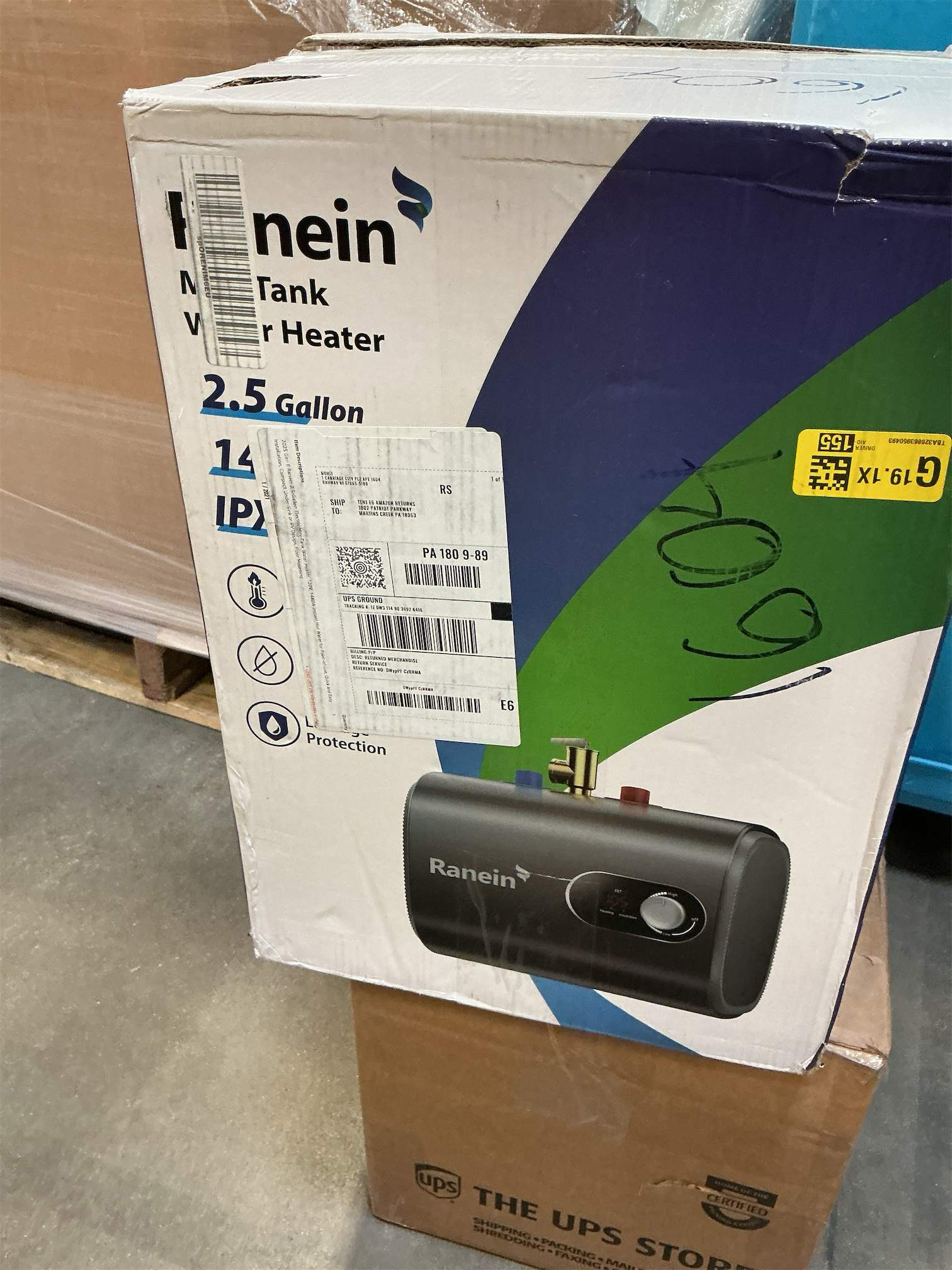 Gen II Ranein 2.5-Gallon Electric Mini-Tank Water Heater, 120V, 1440W Instant Hot Water for Point-of-Use, Quick and Easy Installation, Compact Under-Sink or RV Design, Floor Mounting