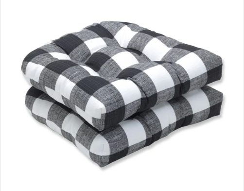 Anderson Matte Wicker Seat Cushions Set of 2 Black and White checkered