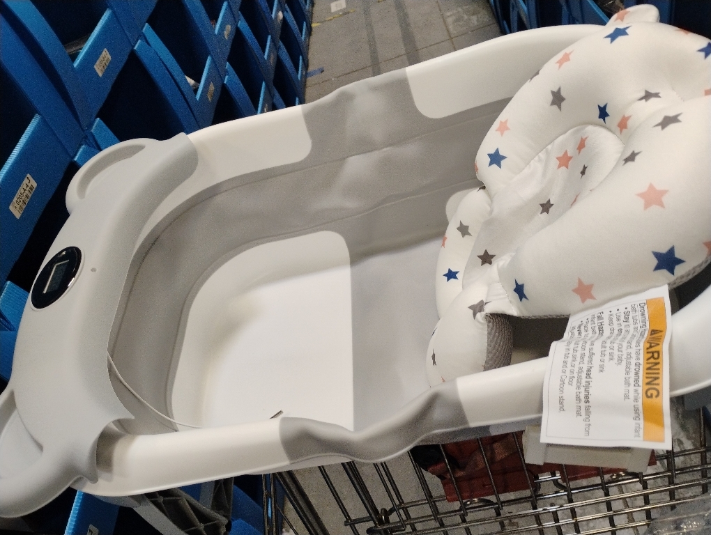 MoreFeel Collapsible Baby Bathtub for Newborn with Thermometer & 1 Hooded Towel & 1 Soft Floating Cushion,Portable Travel Bathtub with Drain Hole, Durable Foldable Baby Tubs for Infants to Toddler