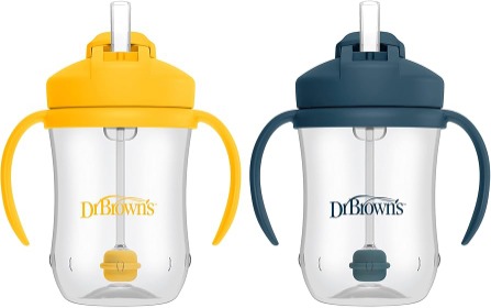 Dr. Brown's Milestones Baby's First Straw Cup, Training Cup with Weighted Straw, 9oz/270ml, Dark Blue, 6m
