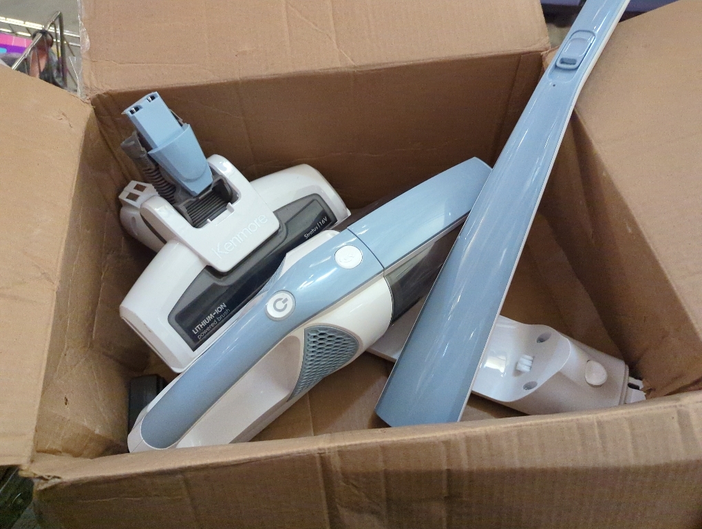 Kenmore DS1020 16V Cordless Stick Vacuum Lightweight 2-in-1 Handheld, LED Headlight with 2-Speed Power Control for Hardwood Floor, Carpet & Pet Hair, 16 Volts, Gray-Blue