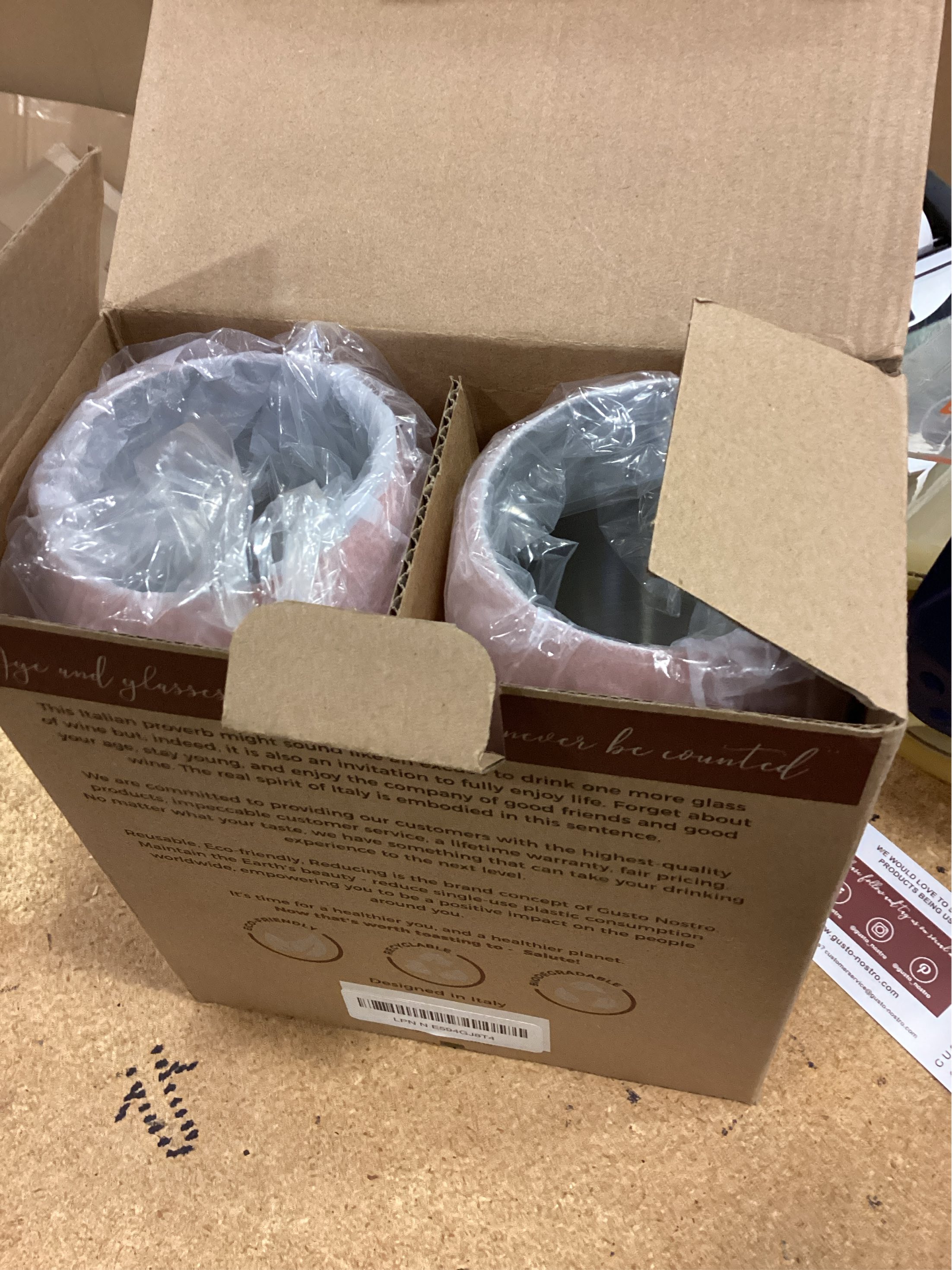 Gusto Nostro Stainless Steel Wine Glass - 18 oz Unbreakable rose Gold Wine Glasses for Travel, Camping and Pool - Fancy, Unique and Cute Portable Metal Wine Glass for Outdoor Events, Picnics (Set of 2)