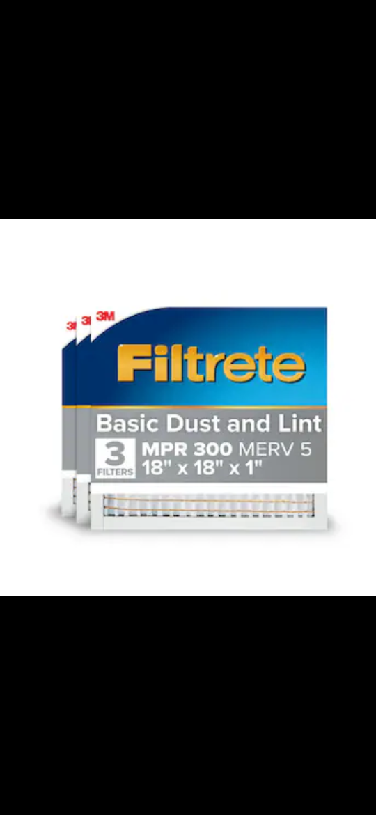 Filtrete 18x18x1  300 Filtration level dust and lint last up to 3 months