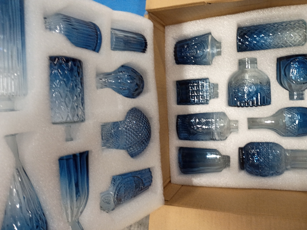 Fixwal Set of 18 Blue Bud Vases for Flowers, Vintage Clear Glass Vases Small Vases for Centerpieces for Home Table Decor Rustic Wedding Decorations