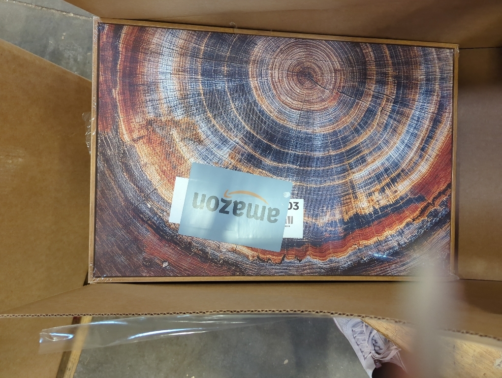 BingruiArt Faux Wood Tree Ring 03 Canvas Wall Art 12x16 Framed | Boho Abstract Nature Wall Decor, Red and Gold Abstract Wood Grain Print, Living Room Bedroom Bathroom or Office