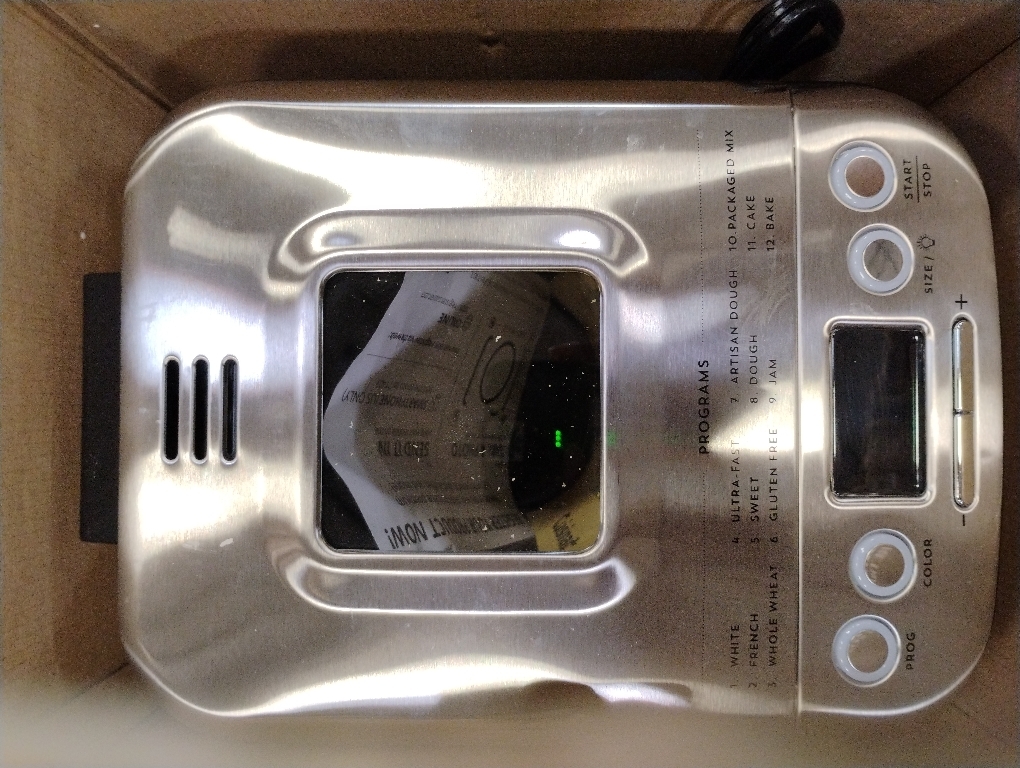 Cuisinart Bread Maker Machine, Stainless Steel Automatic Bread Machine with 12 Menu Options, 3 Loaf Sizes up to 2 Lb., 3 Crust Colors, Removable Nonstick Baking Pan & Kneading Paddle, CBK-110NAS | 12 Programs, 1/1.5/2-Lb Loaves, 3 Crust Colors, 13-Hr Delay, Removable Nonstick Pan and Paddle, Viewing Window‼️needs cleaning‼️