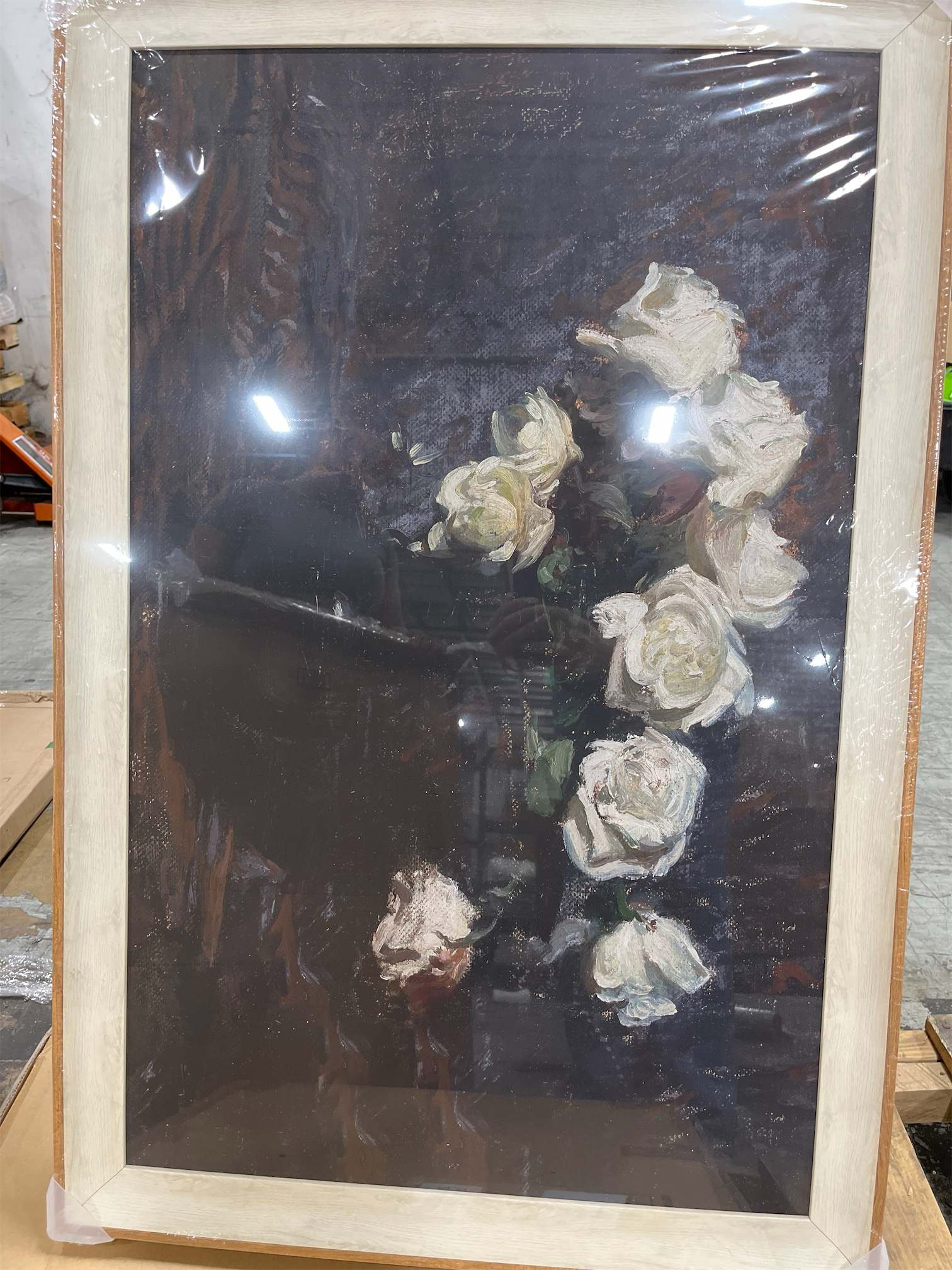 VIYYIEA Framed Canvas Wall Art Home Decor Vintage Botanical Prints White Roses in Vase Rustic Farmhouse Flower Wall Decor Mid Century Pictures Art Prints Floral Room Decor for Living Room 24 x 36