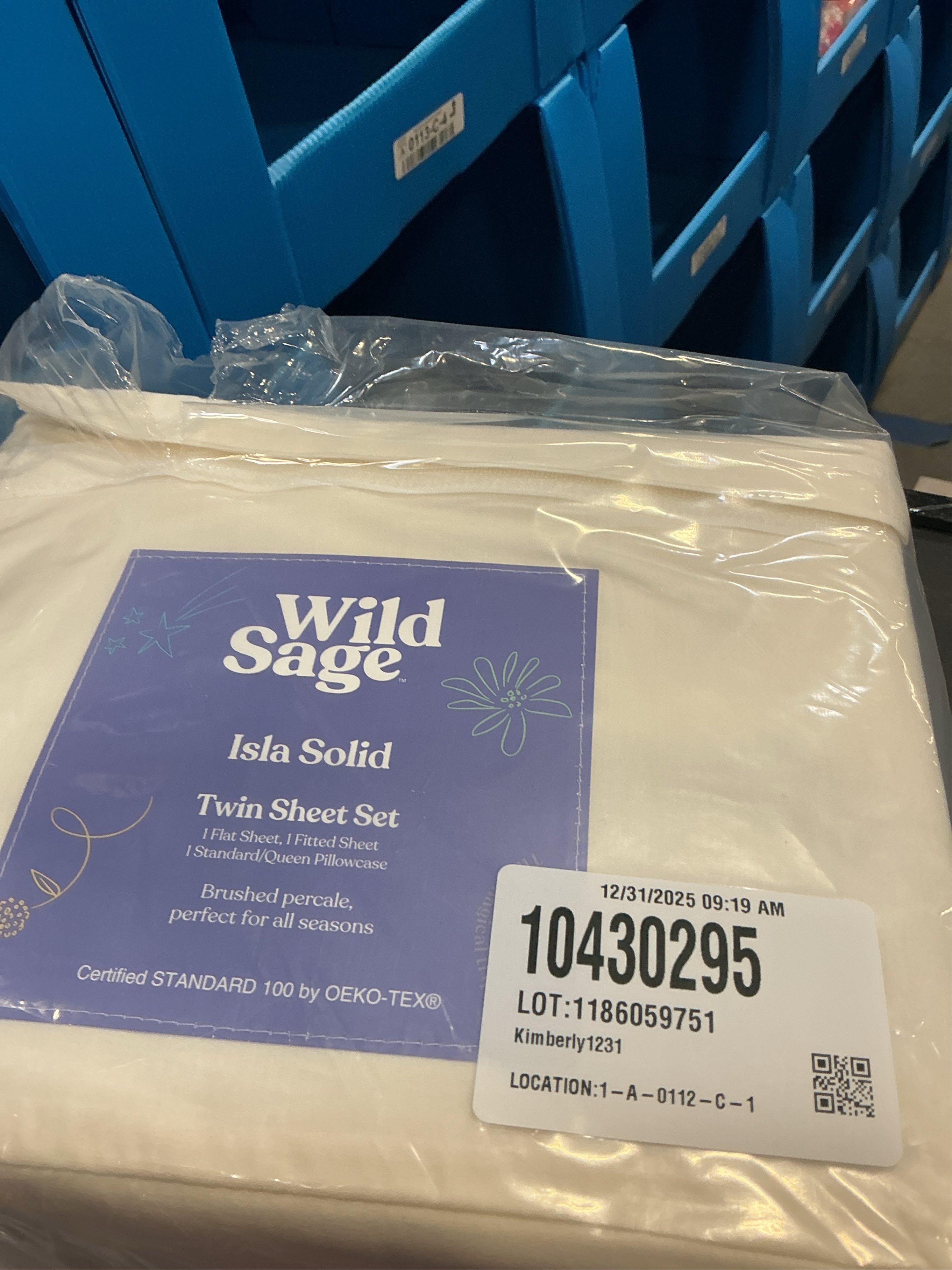 Wild Sage Brushed Cotton Percale 300-Thread-Count Twin Sheet Set in Coconut Milk