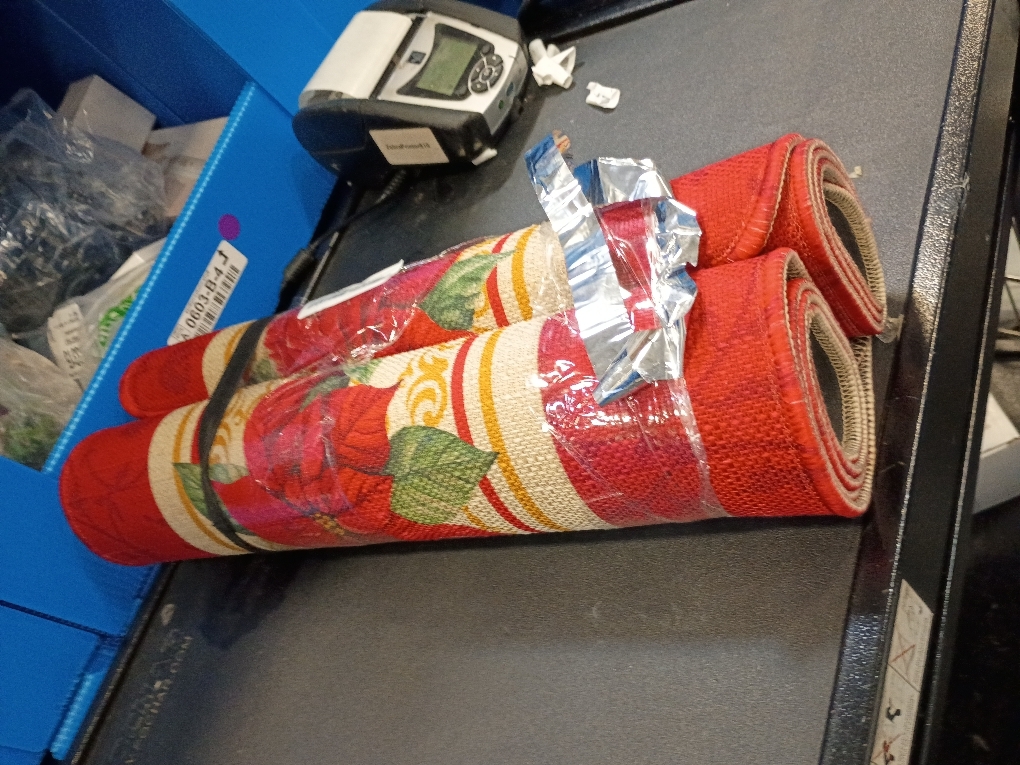 Red Poinsettia Flower Kitchen Rugs and Mats Set of 2, Winter Holiday Xmas Washable Non-Slip Floor Mats for Christmas Kitchen Decor - 17x29 and 17x47 Inch