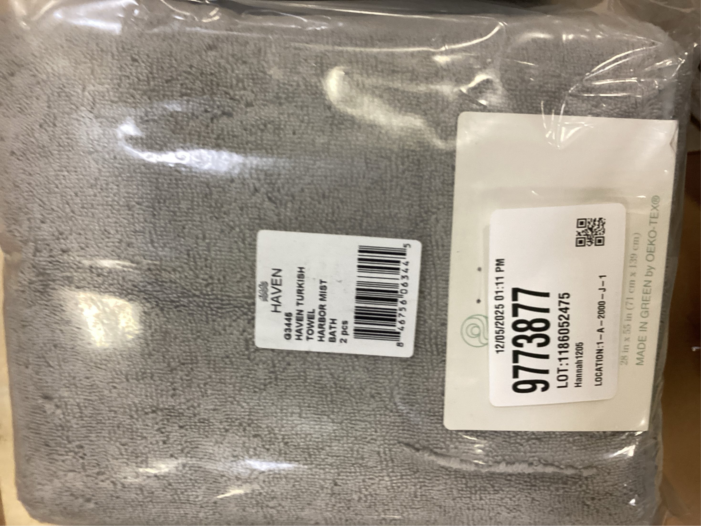 Haven Turkish Cotton Bath Towel in Harbor Mist Grey 2 PACK