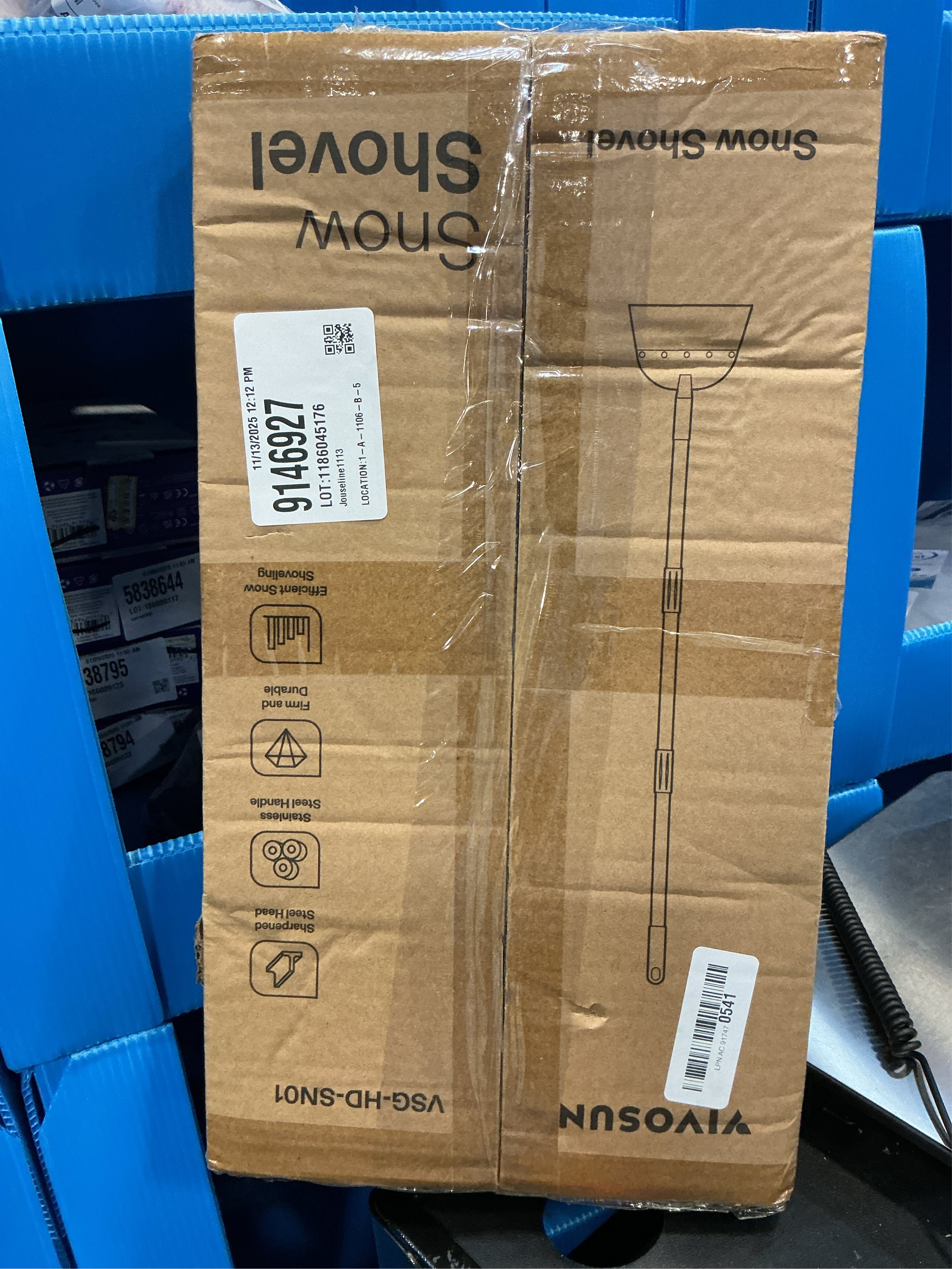 VIVOSUN Snow Shovel, Ice Scraper & Ice Chopper, 54 Inch Flat Shovel for Snow Removal, Portable Snow Shovel for Driveway and Car, Garden Snow Pusher and Scraper Tool for Road and Outdoor Cleaning