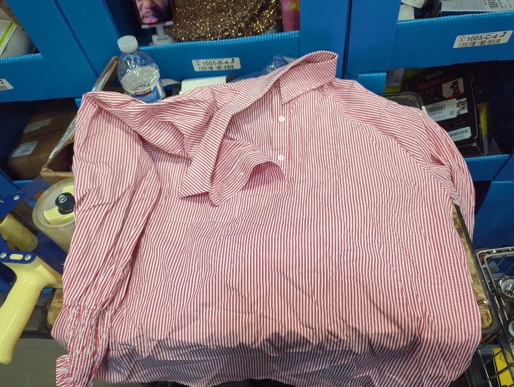 Size L...Button Down Shirts Striped Puff Long Sleeve Oversized Blouses Boyfriend Loose Tunics Collar Top