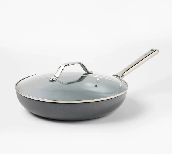 12 Nonstick Ceramic Coated Aluminum Fry Pan with Cover Dark Gray - Figmint™