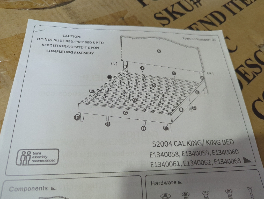 Upholstered CaliKings Bed Frame Stone