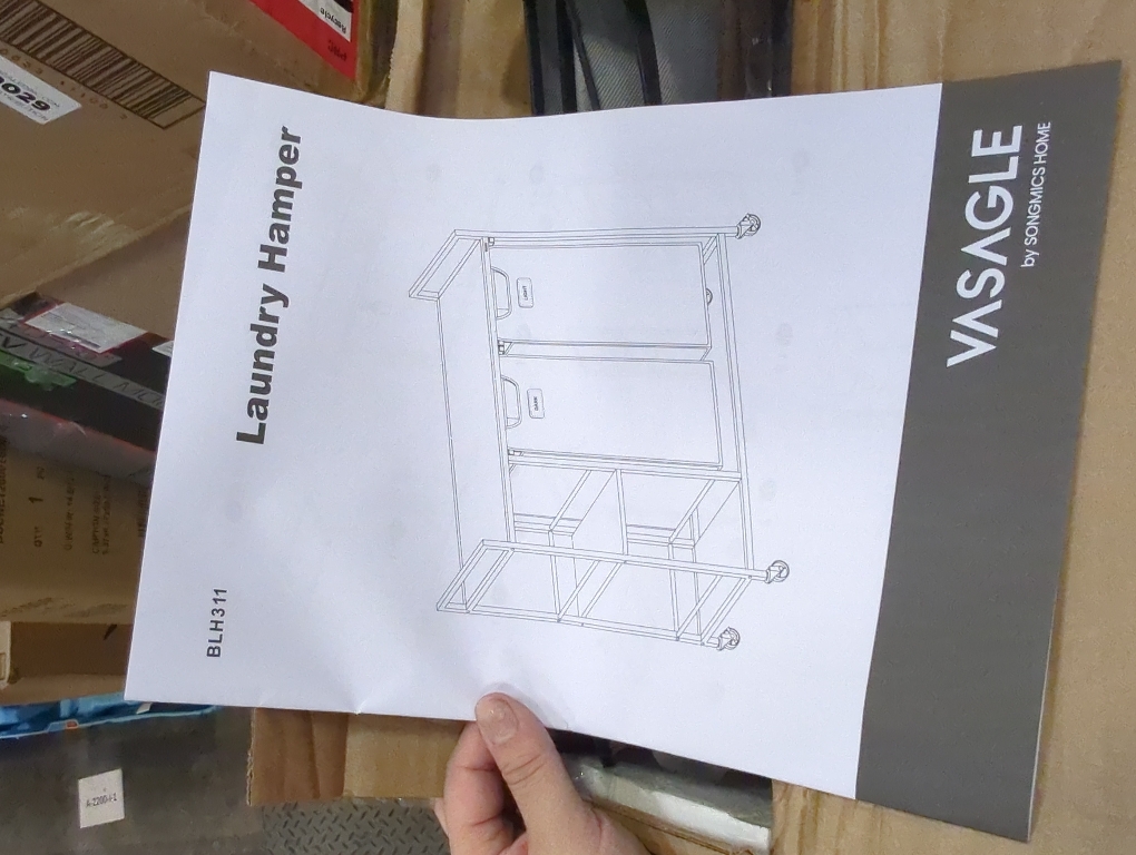 VASAGLE Laundry Hamper with 2 Compartments, 26.4 Gal. (100 L) Laundry Sorter, Rolling Laundry Cart with Shelves, Removable Liners, 6 Labels, Chestnut Brown, Ink Black and Dove Gray UBLH311B02