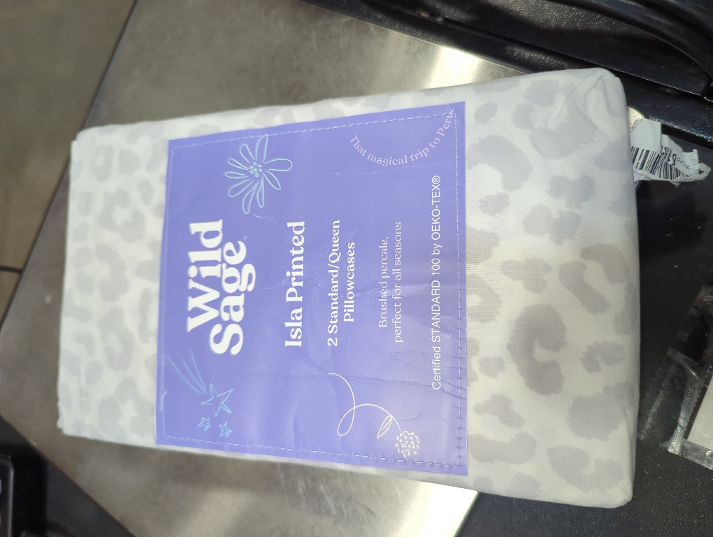 Wild Sage Brushed Cotton Percale 300-Thread-Count Standard/Queen Pillowcase in Grey Leopard