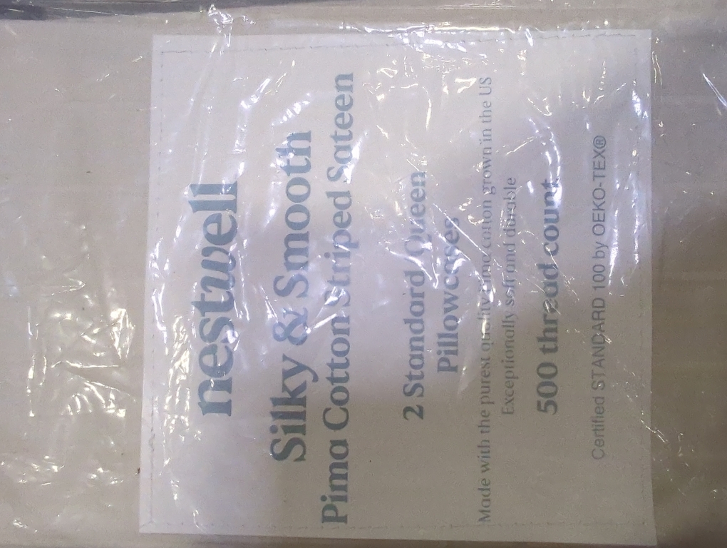 Nestwell Pima Cotton 500-Thread-Count 2 Standard/Queen Pillowcases in Birch Stripe