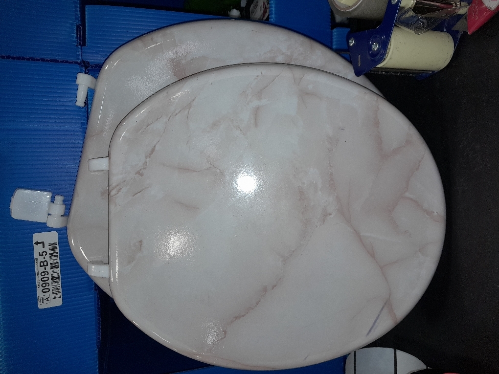 Dream Bath Heavy Duty Round Toilet Seat with non-slip seat and quick-attach easy install hardware, Marbleized Wood Beige( missing attachment mounting piece)