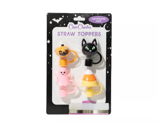 CharCharms 4pk Straw Toppers, HALLOWEEN