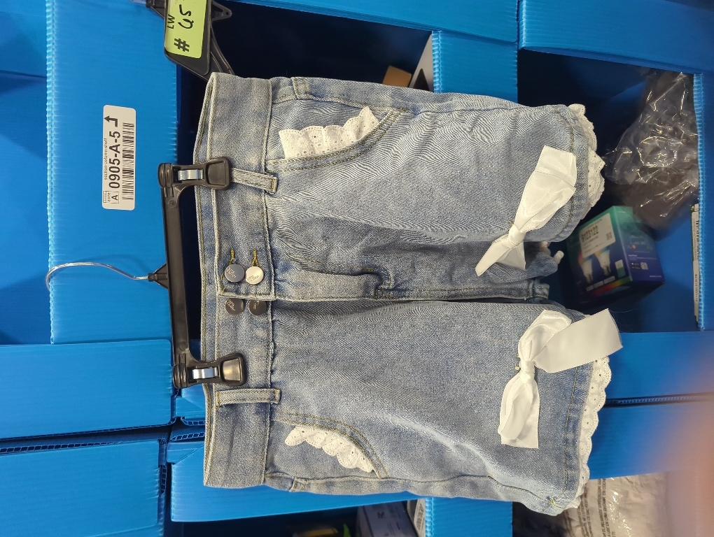 Size L Denim Shorts Women Teen Girls High Waisted Sweet Lace Hem Cute Bow Wide Leg Blue Jean Shorts