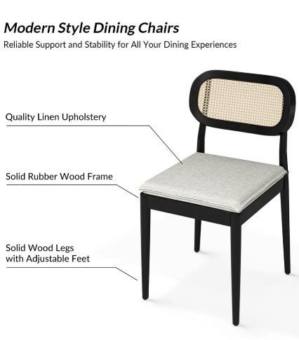 Konstantin Modern Black Solid Wood Dining Chair with Ratten Back and Removable Cushion