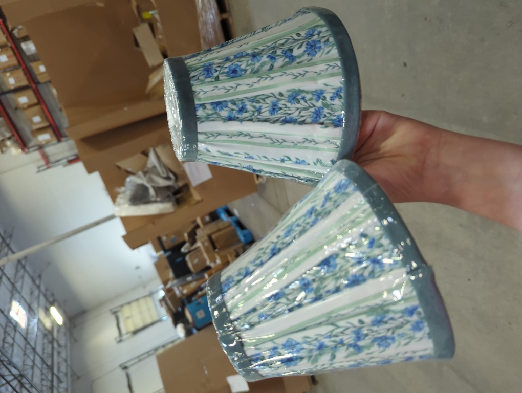 Zhengmy 6 Pcs Pleated Chandelier Lamp Shades, Blue Floral Stripe