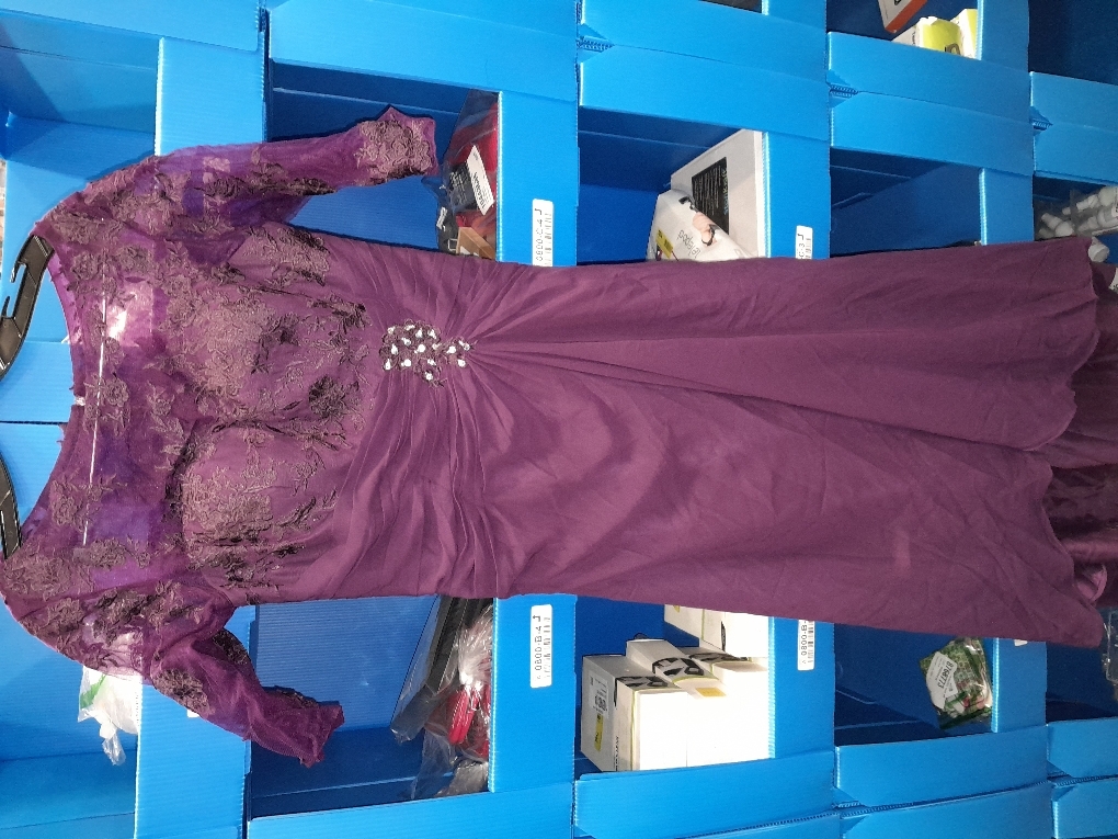 S.L. Fashions Womens Long Mother of The Bride Dress with Stretch Lace Bodice and rhinestones size 14