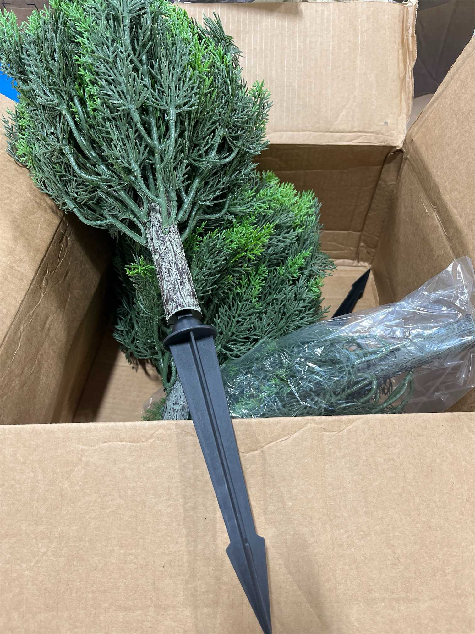 Artificial Cedar Topiary Ball Tree with Ground Spike, Fake Cedar Plant UV Resistant Artificial Shrubs, Faux Cypress Plant Fake Bushes for Front Porch Garden Indoor Outdoor (set of 4)