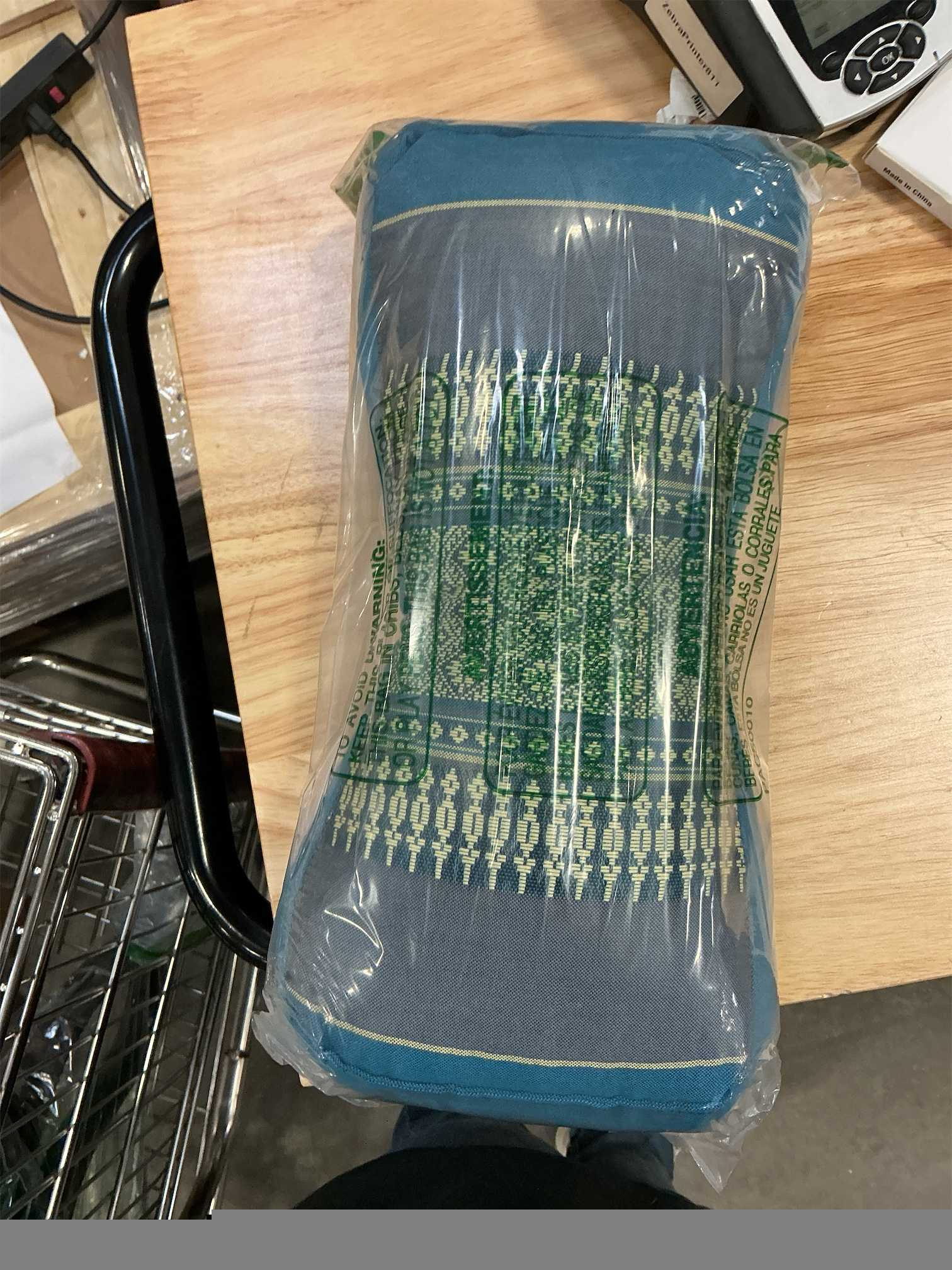 Kapok Neck Bone Shaped Pillow, Gray Blue Thai Weave Pattern