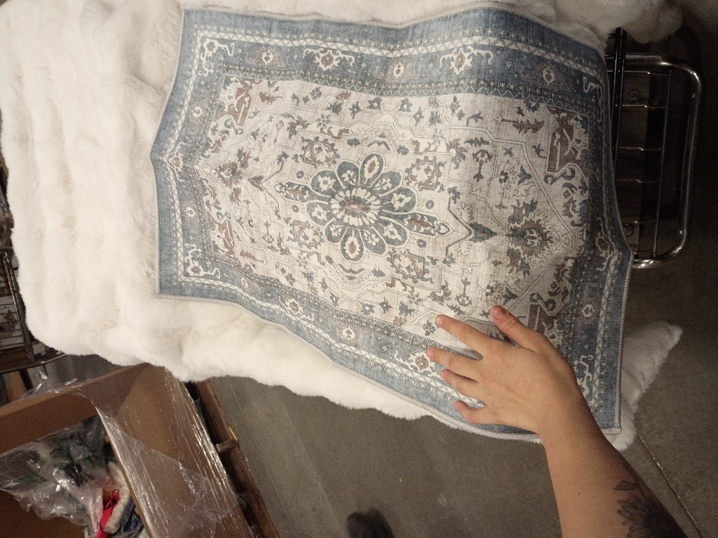 LUMI Retro Thin Door Mat, 18x30 Washable Indoor Doormat, Non Slip Absorbent Entrance Rug, Welcome Mats Entryway Rug Doormats for Front Door Kitchen Patio, Mist Blue