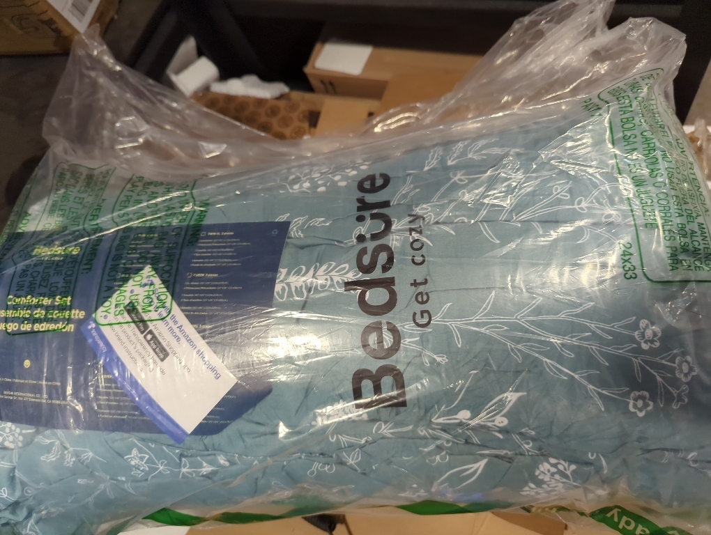 Bedsure Queen Comforter Set - Mineral Blue Bed Set, 3 Pieces Cute Floral Bedding, 1 Soft Reversible Botanical Flowers Comforter and 2 Pillow Shams