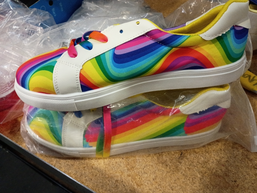 Rainbow Ombre White Sneakers for Women Casual Street Style Athletic Shoes with Gradient Design SIZE 11-11.5 WOMENS