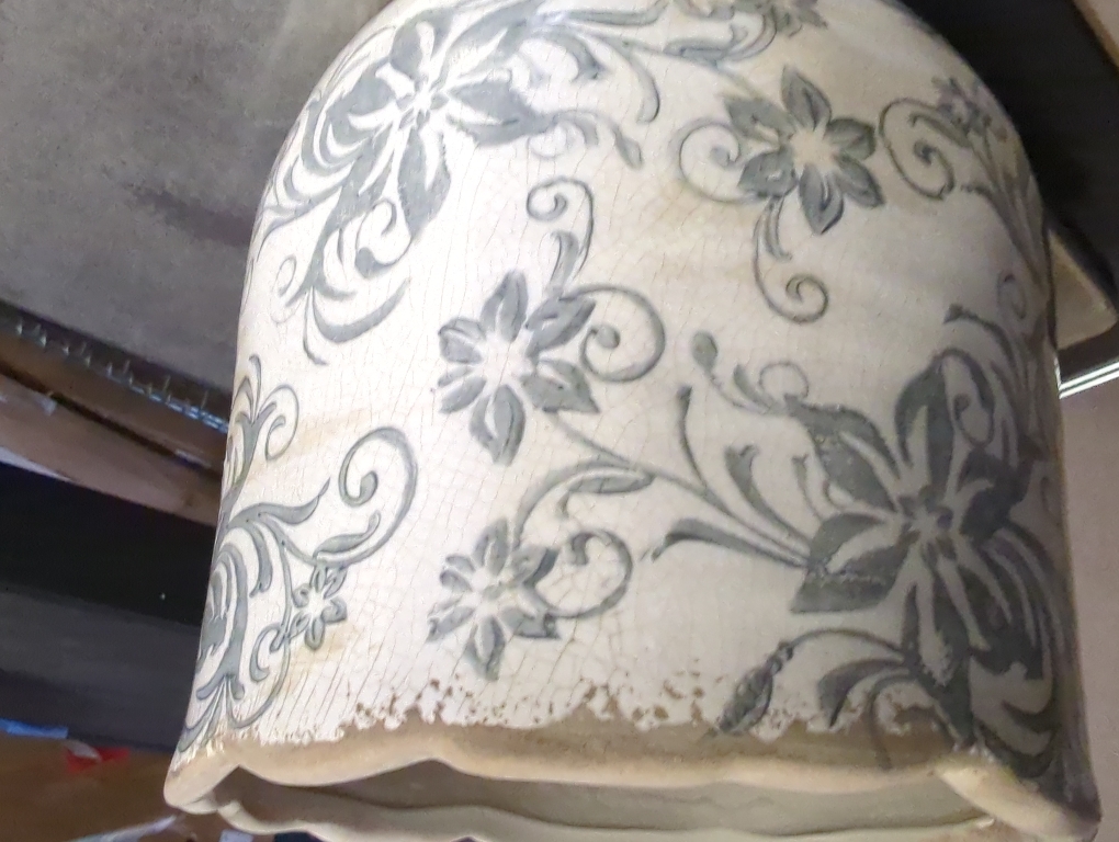 Nearly Natural  Tuscan Ceramic Gray Scroll Planter