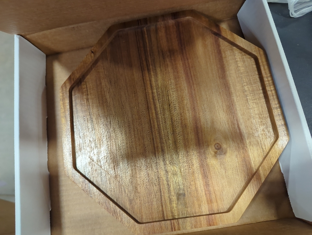 10 Inch Solid Acacia Wood Serving Platters and Trays Set of 2 Highly Durable Dishwasher Safe Octagon Party Plates Avoid Sliding and Spilling Food with Easy Carry Grooved Handle Design