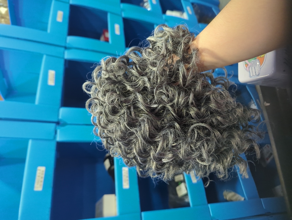 HUA Grey Wig for Women Human Hair Glueless Kinky Curly Salt and Pepper Wigs for Black Women Short Curly Wear and Go Glueless Wig for Old Lady Non-Lace Bob Gray Wigs Human Hair Mixed