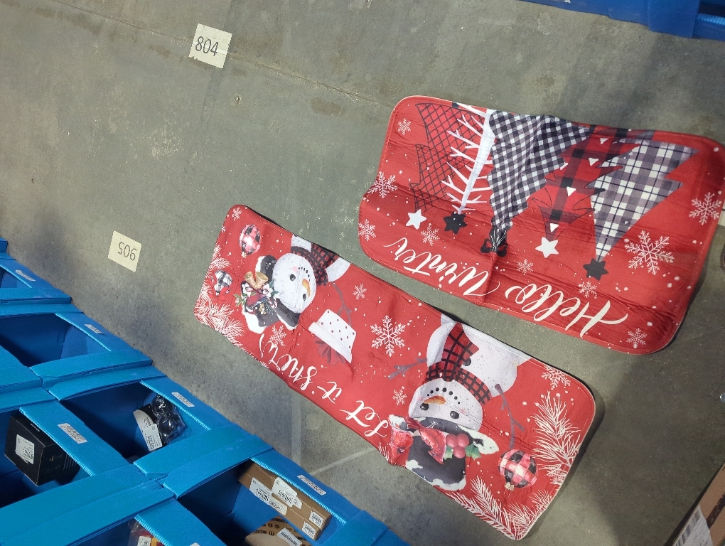 2 Pcs Christmas Snowman and Tree Kitchen Rugs and Mats Merry Christmas Kitchen Rugs Winter Xmas Floor Mats for Holiday Outdoor Home Farmhouse Decorations, 17x47 and 17x29 Inch