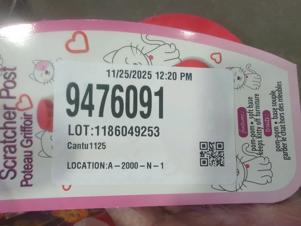 Whisker and Mittens Red Cat Scratching Post with Pink Heart Toy