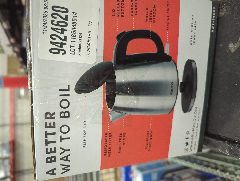 Aroma 1L Electric Water Kettle - Stainless Steel