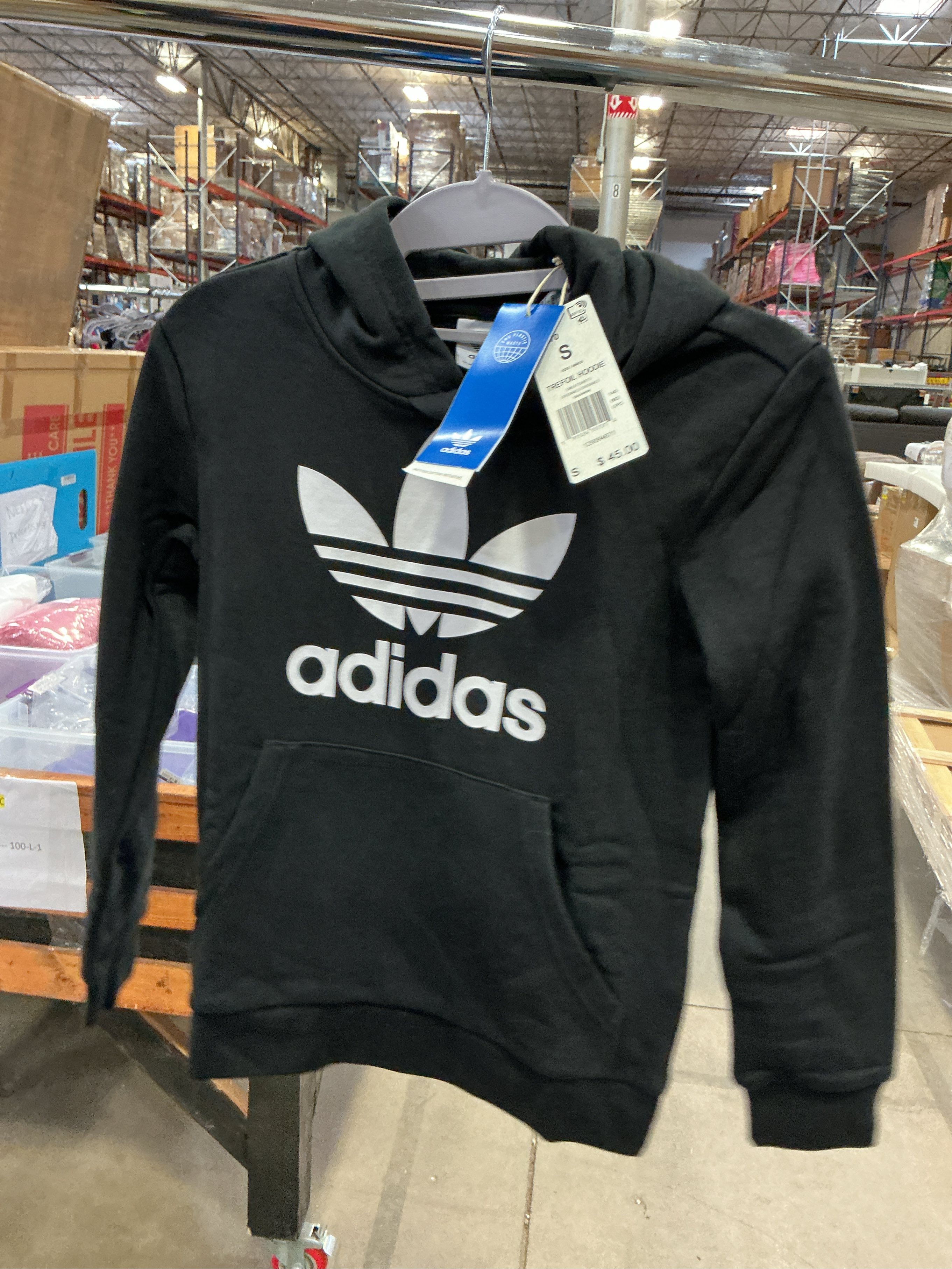 adidas Big Boys Logo-Print French Terry Hoodie - Black - S (8/10)