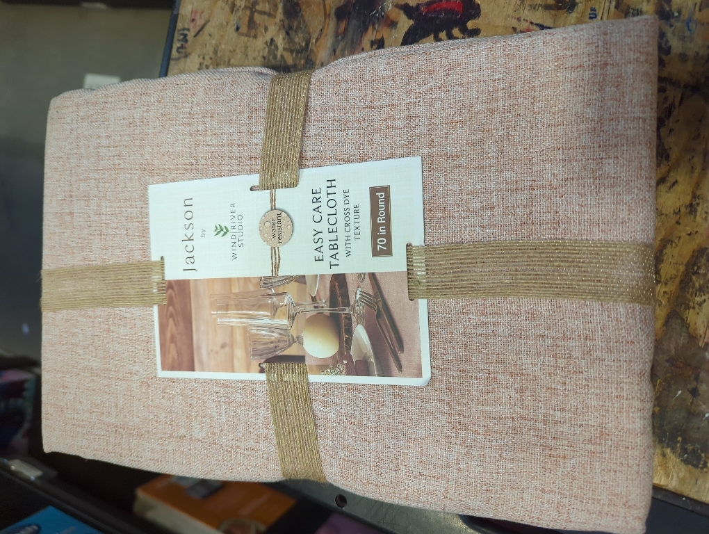 Textured Linen Table Cloth for Rectangle Tables - Coffee Tablecloths Rectangular Waterproof Wrinkle Free Wipeable Dining Table Cover for Spring Wedding Birthday Kitchen Decor, 70 Inch round