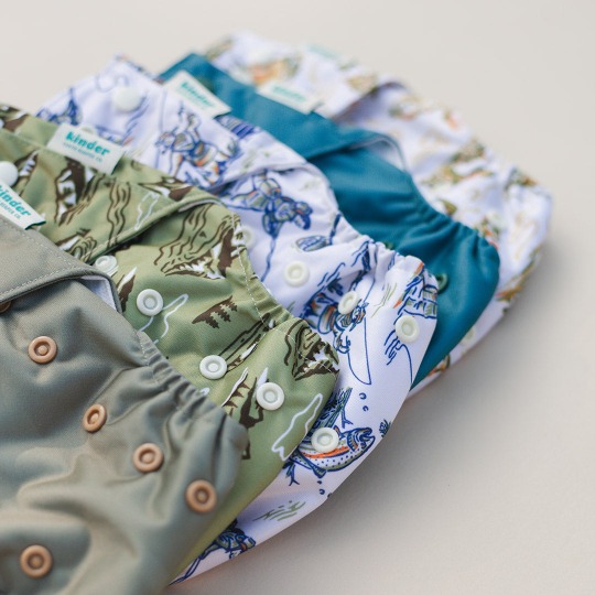 Kinder Cloth Diapers Set of 5 Reusable Baby Diapers Pocket Style Athletic Wicking Jersey, Bamboo Viscose Inserts, Wet Bag, Newborn to Potty Training 7-60lbs, One Si