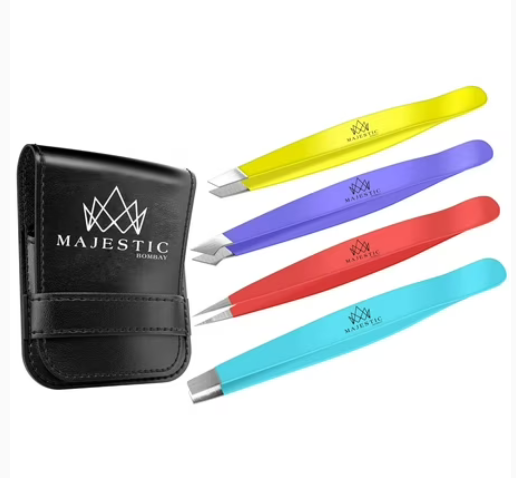 Majestic Bombay Multicolor Multi-Pointed Tweezers for Women and Men, 4 Pack